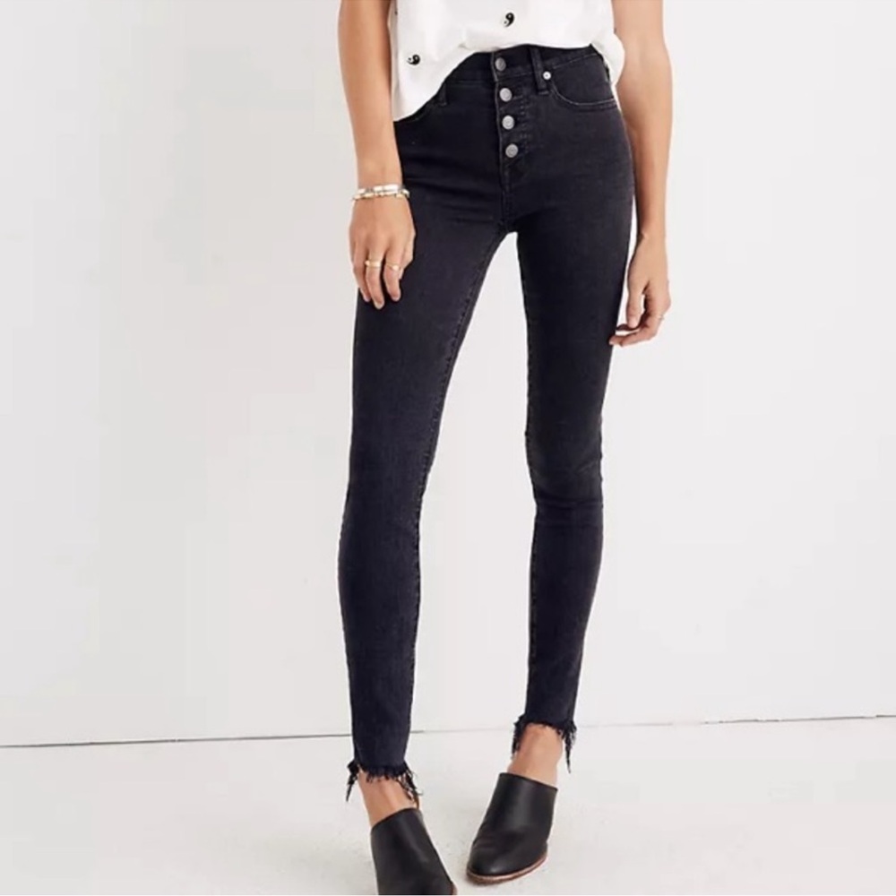 Madewell 9” High Rise Skinny Button Fly Jean Size 28 Washed Black